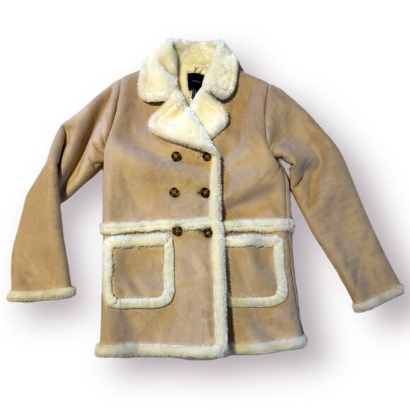 Forever 21 Sherpa Lined Beige Coat Winter Button‎ Down Coat Medium - Picture 1 of 7
